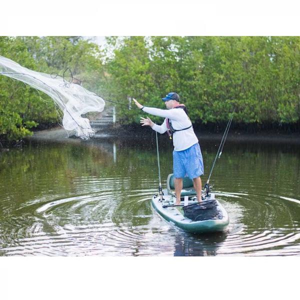 Throwing a net off a Sea Eagle FishSUP 126 Inflatable SUP.