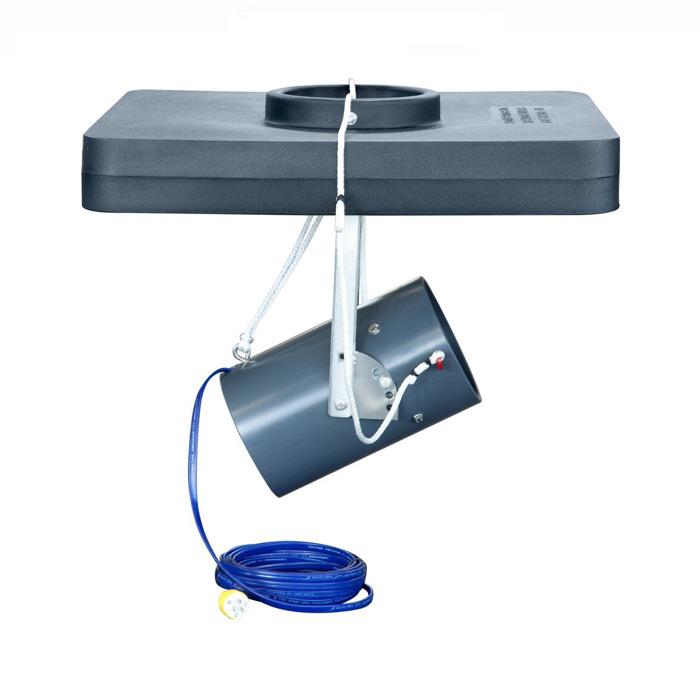 Scott Aerator Floating De-Icer Display Picture.  Black square top with the propeller incased in a steel cylinder.